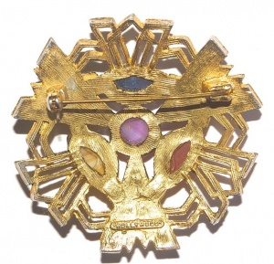 Hollywood Celtic Style Coloured Glass Brooch circa 1960s